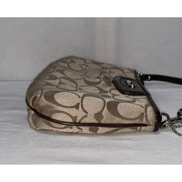 Coach Ashley Signature Sateen Large Wristlet/Mini Bag Beige Brown Silver Two Way - Picture 4 of 12